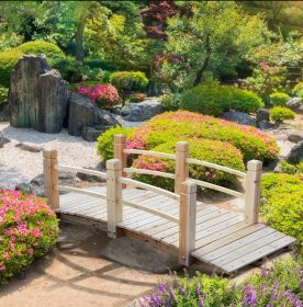 5 ft Wooden Garden Bridge Arc Stained Finish Footbridge with Railings for your Backyard; Natural Wood 5 ft Wooden Garden Bridge Arc Stained Finish Footbridge with Railings for your Backyard; Natural Wood